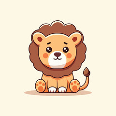 Cute Lion Sitting Cartoon Vector Icon Illustration. Animal Nature Icon Concept Isolated Premium Vector. Flat Cartoon Style