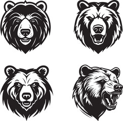 A set of Bears animal Majestic Head with white background