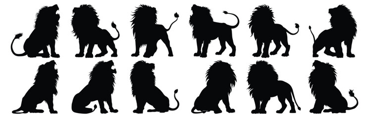 Lion silhouette set vector design big pack of animal illustration and icon