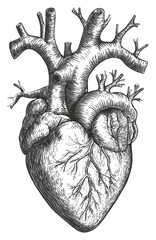 Anatomical drawing of a human heart isolated on transparent background