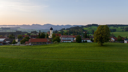 Fototapeta premium Sunrise in Oberreute im Allgäu in the German Alps