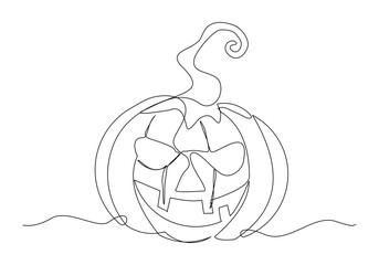 Continuous single line sketch drawing of spooky jack o lantern halloween pumpkins horror scary face vector illustration