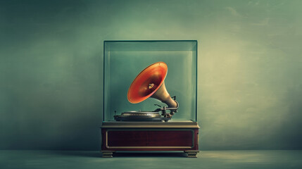 Vintage Phonograph in Glass Case