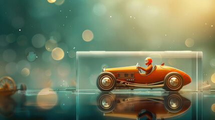 Vintage Race Car in Glass Case