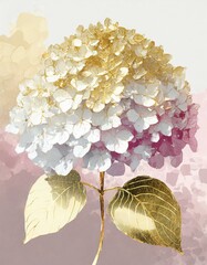 Light pastel and gold hydrangea art