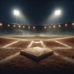 Baseball Stadium Stock Photo | Nighttime Sports Arena | Baseball Field Background | Empty Stadium Image | Sports Photography | Altered to High Resolution at 300 DPI Large Image