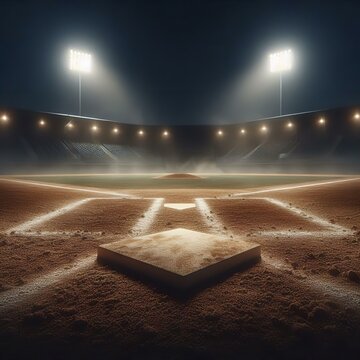 Baseball Stadium Stock Photo | Nighttime Sports Arena | Baseball Field Background | Empty Stadium Image | Sports Photography | Altered to High Resolution at 300 DPI Large Image