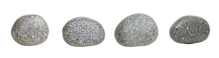 Collection of four isolated river stones on a transparent background