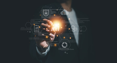 cybersecurity for business managed the document privacy to protection online data by lock icon virtual screen technology.protecting personal data on laptops interfaces prevent mail from scammer hacker