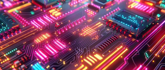 Obraz premium Neon Glow of a Futuristic Circuit Board