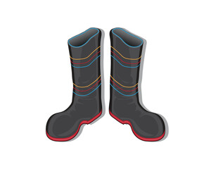 vector design of a pair of black boots with red, green and blue stripes