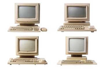 Set of vintage desktop computer with blank screen png
