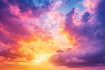 Obraz premium colorful clouds and sky,Dusk, Sunset Sky Clouds in the Evening with colorful Orange, Yellow, Pink and red sunlight and Dramatic storm clouds on Twilight sky, Landscape horizon , ai
