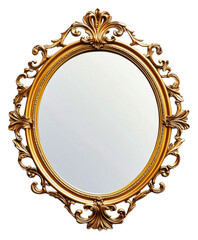 Elegant ornate gold mirror displayed isolated on transparent background - obrazy, fototapety, plakaty
