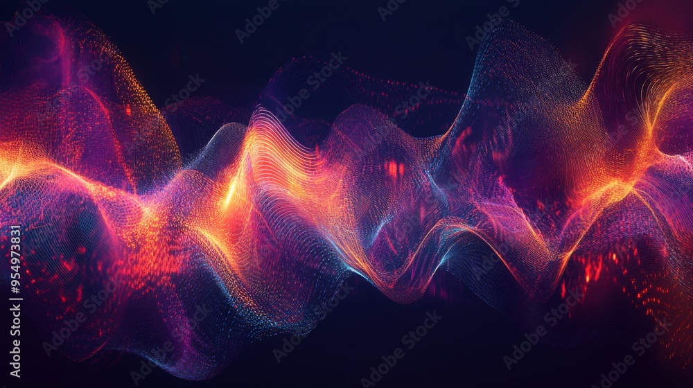 Fototapete a graphic representation of electrical waveforms in a vibrant color scheme, set against a dark backg