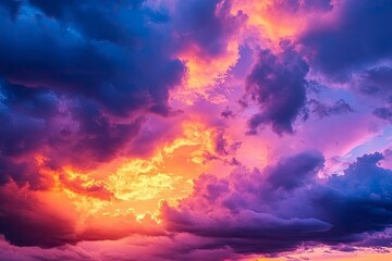 Obraz premium colorful clouds and sky,Dusk, Sunset Sky Clouds in the Evening with colorful Orange, Yellow, Pink and red sunlight and Dramatic storm clouds on Twilight sky, Landscape horizon , ai