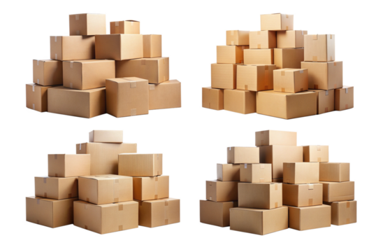 Set of stack of cardboard boxes png