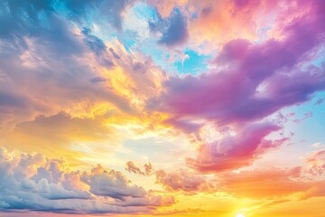 Obraz premium colorful clouds and sky,Dusk, Sunset Sky Clouds in the Evening with colorful Orange, Yellow, Pink and red sunlight and Dramatic storm clouds on Twilight sky, Landscape horizon , ai