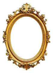 Decorative vintage gold frame with ornate design isolated on transparent background