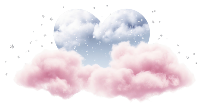 PNG  Dreamy heart-shaped cloudscape art