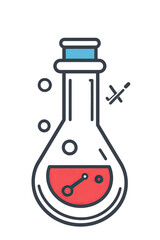A colorful laboratory flask filled with a red liquid, surrounded by bubbles, symbolizing chemistry and experimentation.
