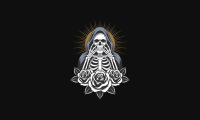 vector graphic features a grim reaper figure, depicted as a skeleton in a hooded robe