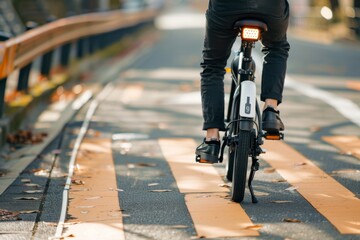 Person zipping through a dedicated bike lane