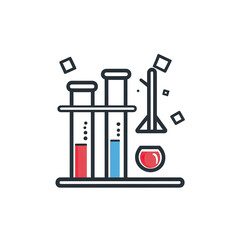 Illustration of laboratory equipment featuring test tubes and a flask, ideal for science, education, and research themes.