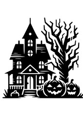Haunted House SVG, Halloween House SVG, Creepy House SVG, Bats SVG, Pumpkins SVG, Fall SVG, Autumn SVG, Trick or Treat SVG, Halloween Silhouette, Cut file for Cricut SVG, JPG, PNG