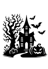 Haunted House SVG, Halloween House SVG, Creepy House SVG, Bats SVG, Pumpkins SVG, Fall SVG, Autumn SVG, Trick or Treat SVG, Halloween Silhouette, Cut file for Cricut SVG, JPG, PNG