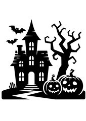 Haunted House SVG, Halloween House SVG, Creepy House SVG, Bats SVG, Pumpkins SVG, Fall SVG, Autumn SVG, Trick or Treat SVG, Halloween Silhouette, Cut file for Cricut SVG, JPG, PNG
