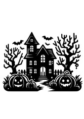 Haunted House SVG, Halloween House SVG, Creepy House SVG, Bats SVG, Pumpkins SVG, Fall SVG, Autumn SVG, Trick or Treat SVG, Halloween Silhouette, Cut file for Cricut SVG, JPG, PNG