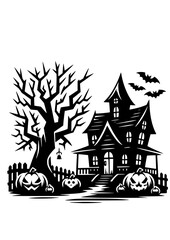 Haunted House SVG, Halloween House SVG, Creepy House SVG, Bats SVG, Pumpkins SVG, Fall SVG, Autumn SVG, Trick or Treat SVG, Halloween Silhouette, Cut file for Cricut SVG, JPG, PNG