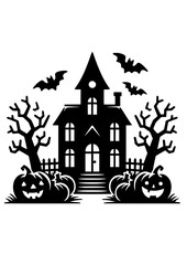 Haunted House SVG, Halloween House SVG, Creepy House SVG, Bats SVG, Pumpkins SVG, Fall SVG, Autumn SVG, Trick or Treat SVG, Halloween Silhouette, Cut file for Cricut SVG, JPG, PNG