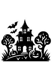 Haunted House SVG, Halloween House SVG, Creepy House SVG, Bats SVG, Pumpkins SVG, Fall SVG, Autumn SVG, Trick or Treat SVG, Halloween Silhouette, Cut file for Cricut SVG, JPG, PNG