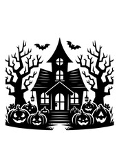 Haunted House SVG, Halloween House SVG, Creepy House SVG, Bats SVG, Pumpkins SVG, Fall SVG, Autumn SVG, Trick or Treat SVG, Halloween Silhouette, Cut file for Cricut SVG, JPG, PNG