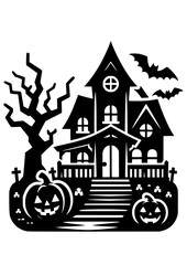 Haunted House SVG, Halloween House SVG, Creepy House SVG, Bats SVG, Pumpkins SVG, Fall SVG, Autumn SVG, Trick or Treat SVG, Halloween Silhouette, Cut file for Cricut SVG, JPG, PNG