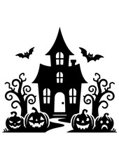 Haunted House SVG, Halloween House SVG, Creepy House SVG, Bats SVG, Pumpkins SVG, Fall SVG, Autumn SVG, Trick or Treat SVG, Halloween Silhouette, Cut file for Cricut SVG, JPG, PNG