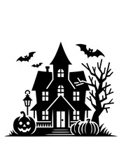 Haunted House SVG, Halloween House SVG, Creepy House SVG, Bats SVG, Pumpkins SVG, Fall SVG, Autumn SVG, Trick or Treat SVG, Halloween Silhouette, Cut file for Cricut SVG, JPG, PNG