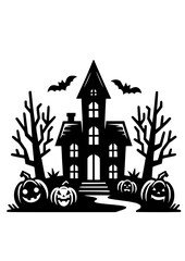 Haunted House SVG, Halloween House SVG, Creepy House SVG, Bats SVG, Pumpkins SVG, Fall SVG, Autumn SVG, Trick or Treat SVG, Halloween Silhouette, Cut file for Cricut SVG, JPG, PNG