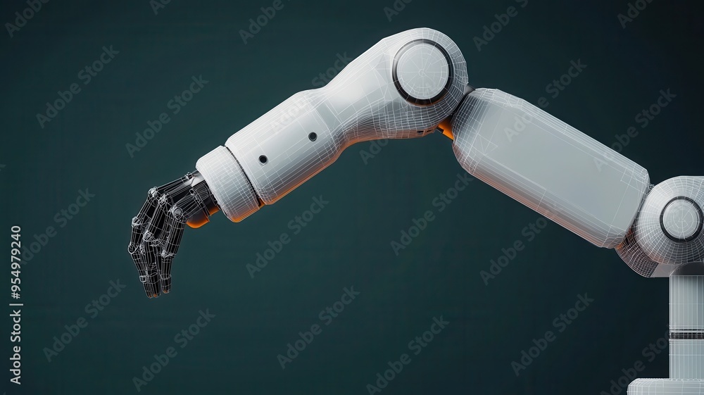 Poster a close-up of a robotic arm showcasing its intricate design and advanced technology, perfect for ill