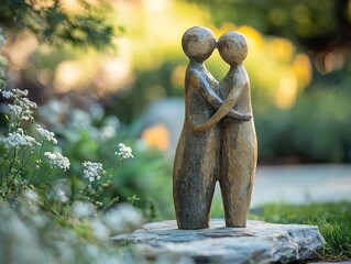 In a garden a partner statue symbolizes mutual support and partnership