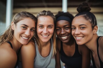 Fototapeta premium Portrait of young female basketball players smiling