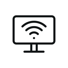 Desktop computer with wifi isolated icon, display screen with wi-fi vector symbol with editable stroke