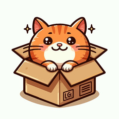 adorable orange cat in the box, smile cat and cute