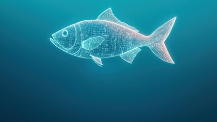 Fototapeta premium A digital representation of a fish swimming in a serene underwater environment, showcasing technology and marine life.