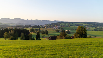 Oberreute im Allgäu in the German Alps at golden hour
