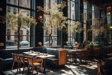 Interior of a modern empty cafe