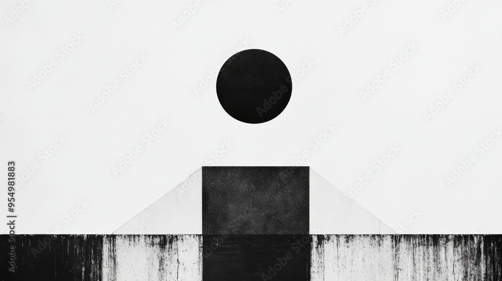 Poster A minimalist graphic design with simple black and white shapes, creating an elegant and modern look with plenty of negative space.