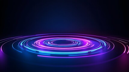 Technology blue and purple circle light stage on black background